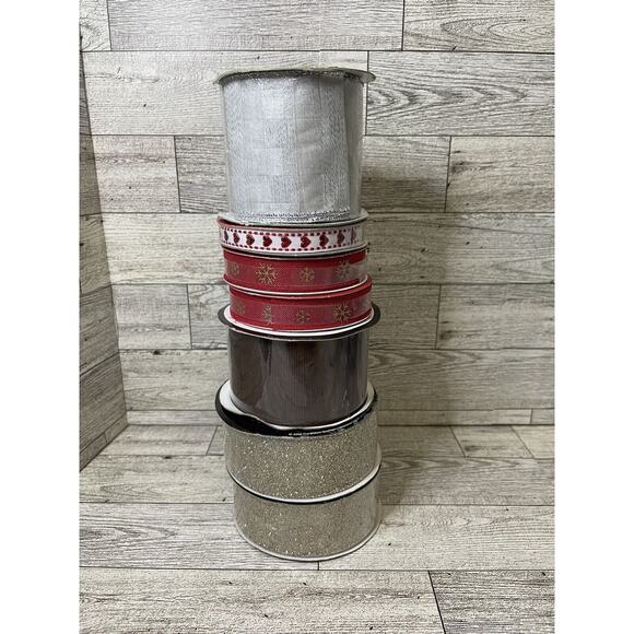 Mixed Ribbon Lot 7 Rolls Red White Gold Brown Christmas Valentines NOS - Picture 8 of 8